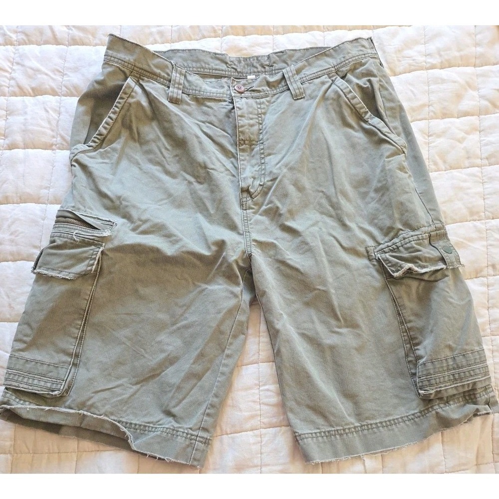 BKE Cargo Shorts Mens 36 Olive‎ Green Metal Buckle Paratrooper Y2K Skater Heavy